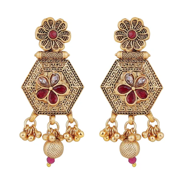 Gold_Antique_Design_Inspired_Matte_Gold_Plated_Ruby_Red_Stones_And_Pearls_Embedded_Statement_Necklace_Set_With_Dangle_Earrings_For_Women_And_Girls