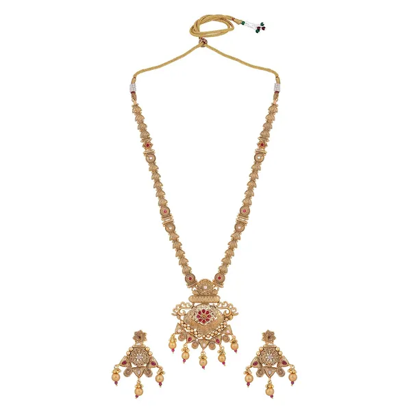 Gold_Antique_Design_Inspired_Matte_Gold_Plated_Ruby_Red_Stones_And_Pearls_Embedded_Statement_Necklace_Set_With_Dangle_Earrings_For_Women_And_Girls_(Gold1)