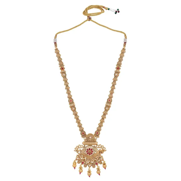 Gold_Antique_Design_Inspired_Matte_Gold_Plated_Ruby_Red_Stones_And_Pearls_Embedded_Statement_Necklace_Set_With_Dangle_Earrings_For_Women_And_Girls_(Gold1)