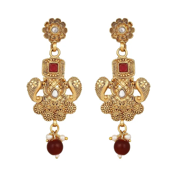 Gold_Antique_Rajwadi_Matte_Gold_Plated_Semi_-_Precious_Stones_Studded_Statement_Necklace_With_Earrings_And_Maang_Tika_For_Women_And_Girls