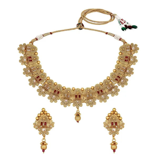 Gold_Antiquerajwadi_Matte_Gold_Plated_Semi_-_Precious_Stones_Studded_Statement_Necklace_With_Earrings_And_Maang_Tika_For_Women_And_Girls