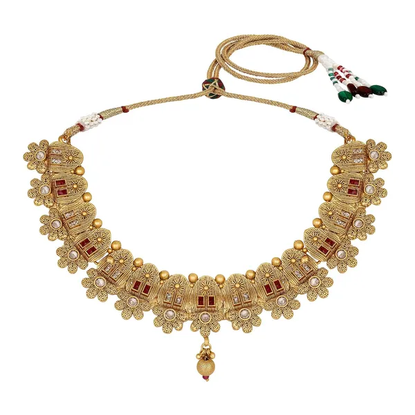 Gold_Antiquerajwadi_Matte_Gold_Plated_Semi_-_Precious_Stones_Studded_Statement_Necklace_With_Earrings_And_Maang_Tika_For_Women_And_Girls