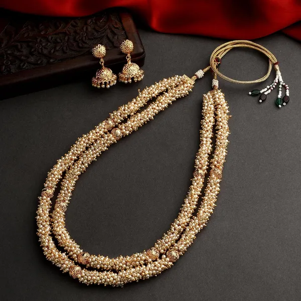 Gold_Plated_Stylish_Wedding_Style_Handcrafted_Long_Multi_Strand_Pearl_Jaipuri_Mala_Necklace_With_Earrings_Set_For_Women_And_Girls_Set_Of_1