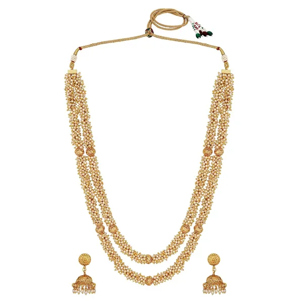 Gold_Plated_Stylish_Wedding_Style_Handcrafted_Long_Multi_Strand_Pearl_Jaipuri_Mala_Necklace_With_Earrings_Set_For_Women_And_Girls_Set_Of_1