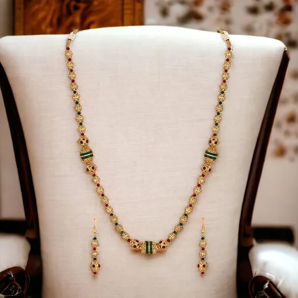 Gold_Plated_Stylish_Wedding_Style_Handcrafted_Long_Multi_Strand_Pearl_Jaipuri_Mala_Necklace_With_Earrings_Set_For_Women_And_Girls_Set_Of_1