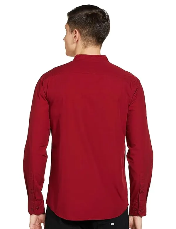 Men's_Solid_Maroon_Cotton_Shirt_Chinese_Collar