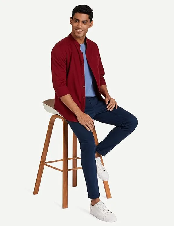 Men's_Solid_Maroon_Cotton_Shirt_Chinese_Collar
