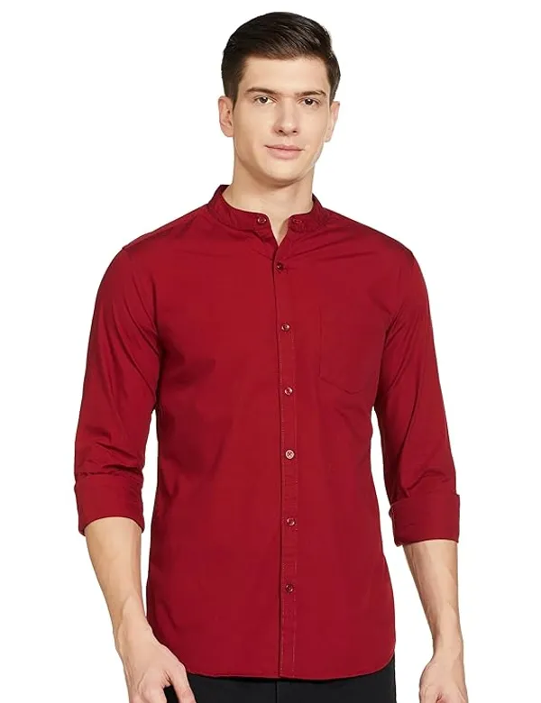 Men's_Solid_Maroon_Cotton_Shirt_Chinese_Collar