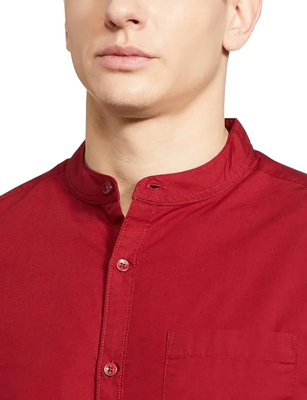 Men's_Solid_Maroon_Cotton_Shirt_Chinese_Collar