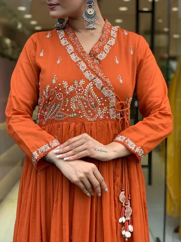 Orange_Cotton_Printed_Kurta_Set_For_Women