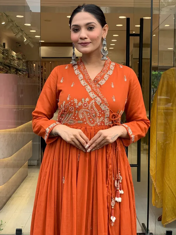 Orange_Cotton_Printed_Kurta_Set_For_Women