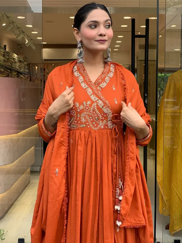 Orange_Cotton_Printed_Kurta_Set_For_Women