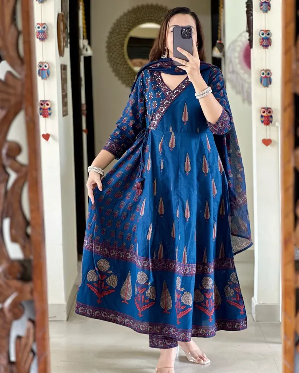Blue_Cotton_Printed_Kurta_Set_For_Women