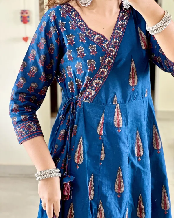 Blue_Cotton_Printed_Kurta_Set_For_Women