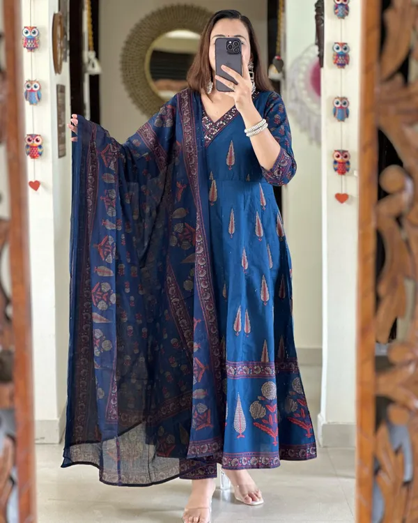Blue_Cotton_Printed_Kurta_Set_For_Women