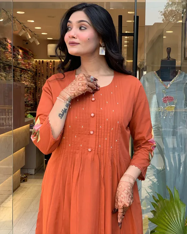 Orange_Cotton_Kurta_Set_For_Women