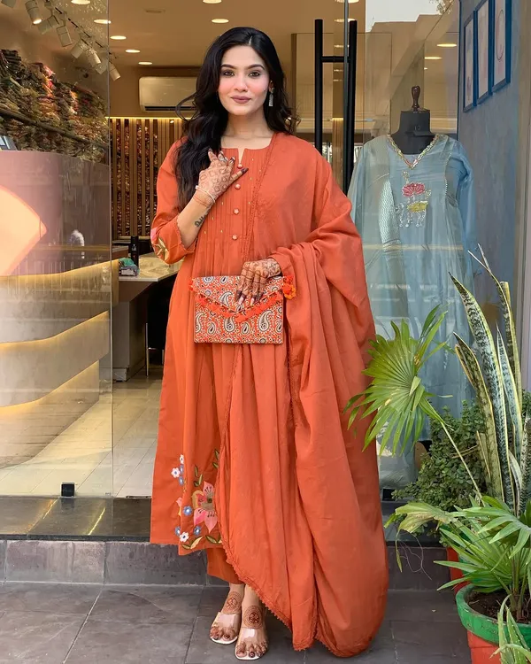 Orange_Cotton_Kurta_Set_For_Women