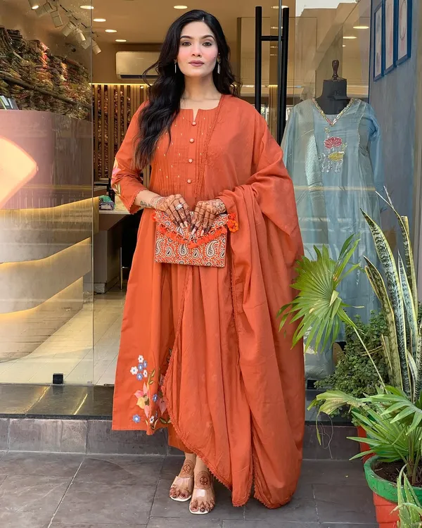 Orange_Cotton_Kurta_Set_For_Women