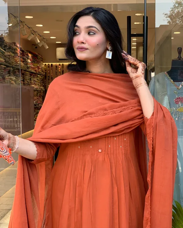 Orange_Cotton_Kurta_Set_For_Women