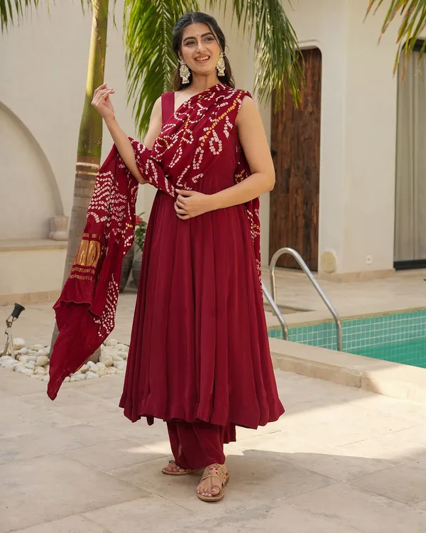 Red_Cotton_Printed_Kurta_Set_For_Women