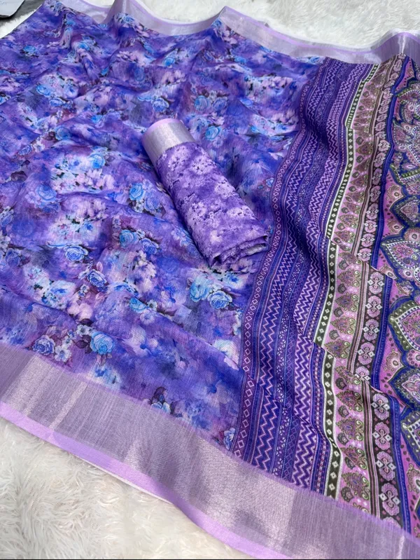 Blue_Cotton_Linen_Digital_Print_Saree_With_Unstitched_Blouse_Piece