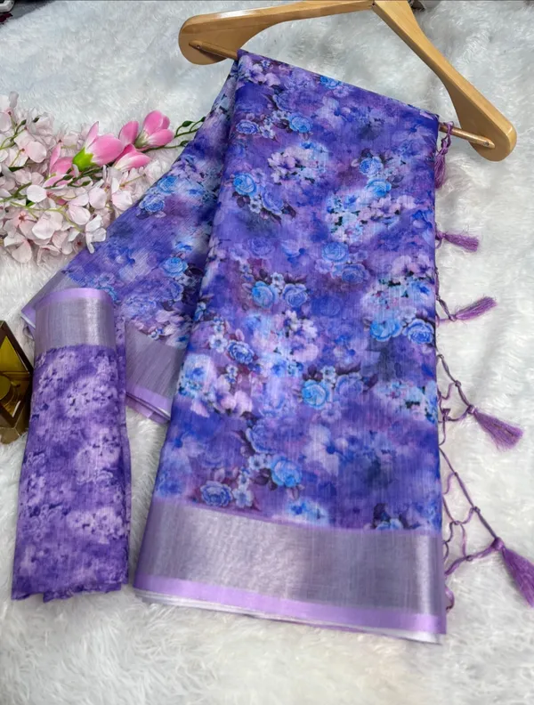 Blue_Cotton_Linen_Digital_Print_Saree_With_Unstitched_Blouse_Piece