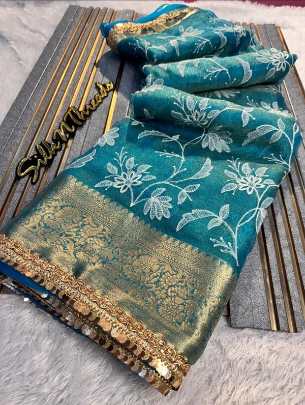 Organza_Shimmer_Silk_Chikankari_Embroidery_Saree_With_Designer_Lace