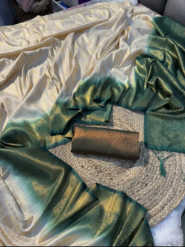 Kubera_Pattu_Off-White_and_Green_Softy_Silk_Saree_With_Ethnic_Motif_Copper_Zari_With_Unstitched_Blouse_Piece
