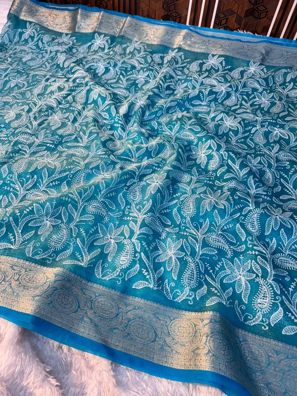 Never_Seen_Before_Organza_Shimmer_Silk_Chikankari_Saree