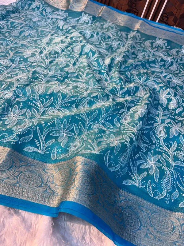Never_Seen_Before_Organza_Shimmer_Silk_Chikankari_Saree