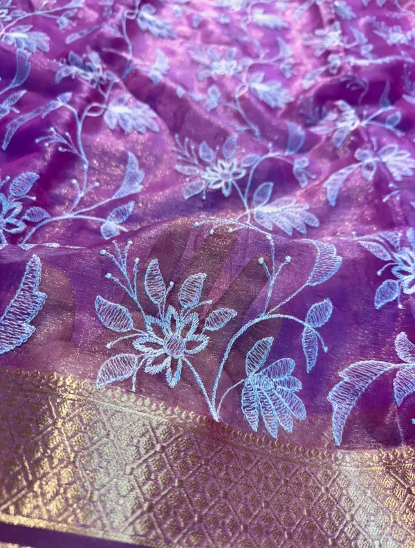 Organza_Shimmer_Silk_Chikankari_Embroidery_Saree_With_Designer_Lace