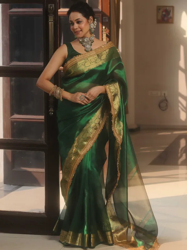 Banarasi_Tissue_Silk_Saree_with_Dual_Tone_Pattern_and_Designer_Lace