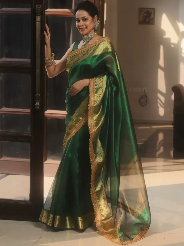 Banarasi_Tissue_Silk_Saree_with_Dual_Tone_Pattern_and_Designer_Lace