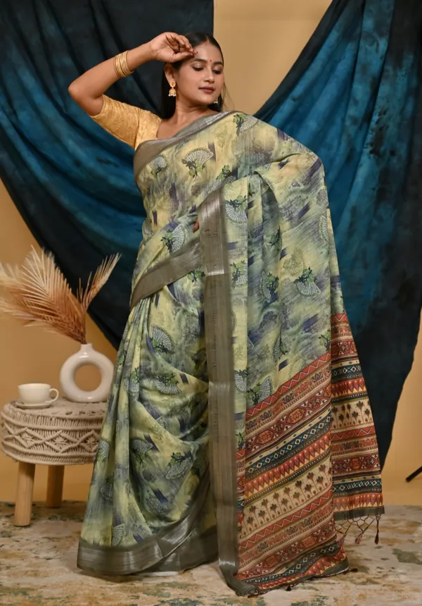 Pista_Green_Cotton_Linen_Digital_Print_Saree_With_Unstitched_Blouse_Piece