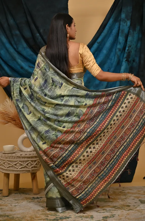 Pista_Green_Cotton_Linen_Digital_Print_Saree_With_Unstitched_Blouse_Piece