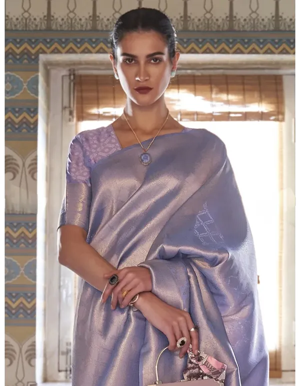 Kubera_Pattu_Grey_Softy_Silk_Saree_With_Ethnic_Motif_Copper_Zari_With_Unstitched_Blouse_Piece