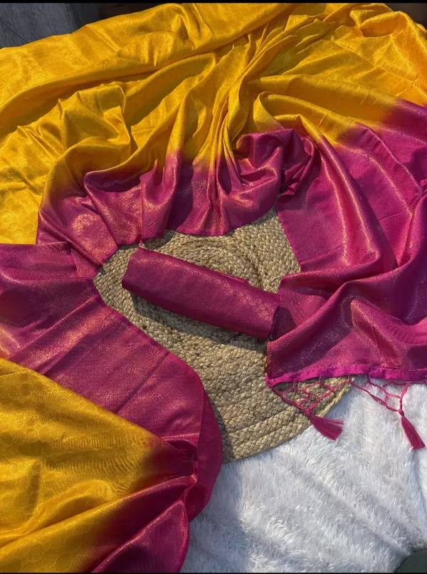Kubera_Pattu_Yellow_and_Pink_Softy_Silk_Saree_With_Ethnic_Motif_Copper_Zari_With_Unstitched_Blouse_Piece