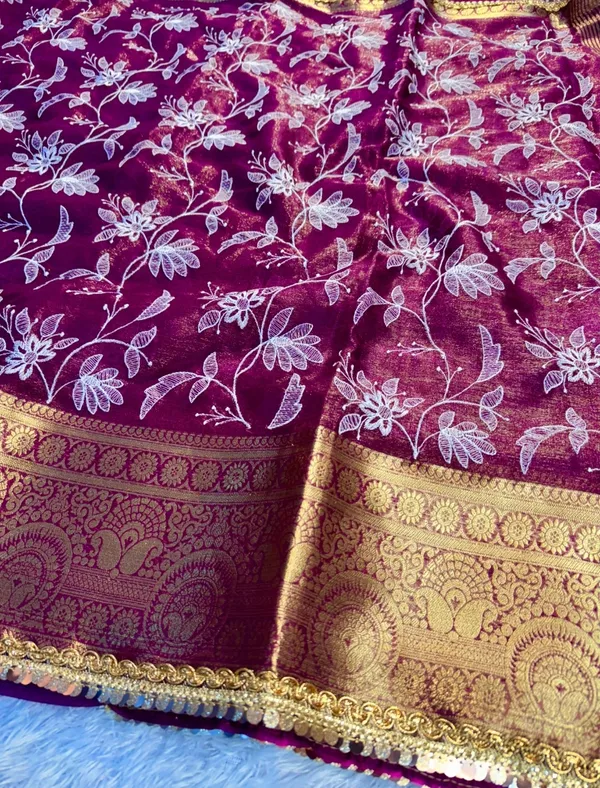 Organza_Shimmer_Silk_Chikankari_Embroidery_Saree_With_Designer_Lace