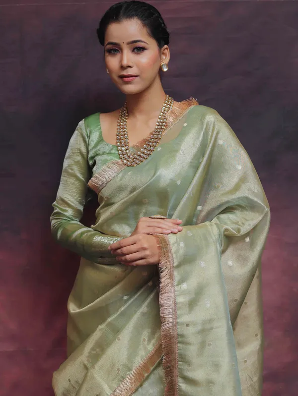 Banarasi_Tissue_Silk_Saree_With_Zari_Booti_Work_And_Lace