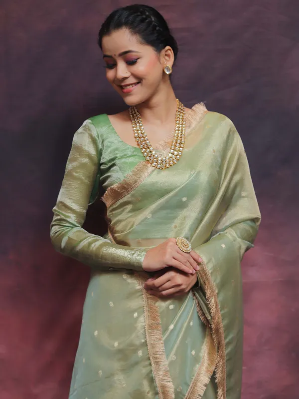 Banarasi_Tissue_Silk_Saree_With_Zari_Booti_Work_And_Lace