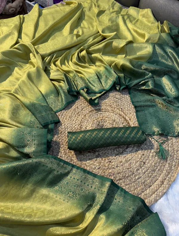 Kubera_Pattu_Pista_Green_Softy_Silk_Saree_With_Ethnic_Motif_Copper_Zari_With_Unstitched_Blouse_Piece
