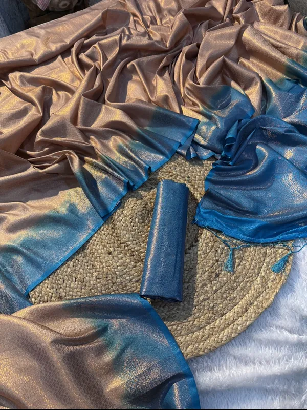 Kubera_Pattu_Grey_and_Blue_Softy_Silk_Saree_With_Ethnic_Motif_Copper_Zari_With_Unstitched_Blouse_Piece