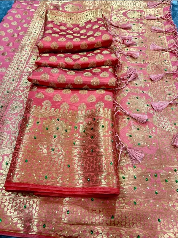Banarasi_Silk_Multicolour_Stone_Saree_with_Tassels_With_Unstitched_Blouse_Piece