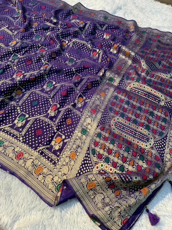 Purple_Pure_Viscose_Chinon_Silk_Bandhani_Saree_With_Unstitched_Blouse_Piece