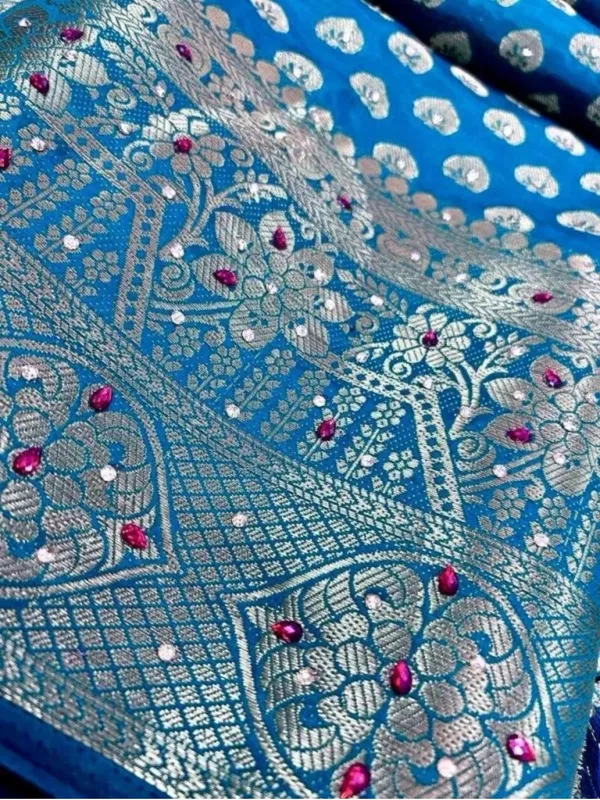 Banarasi_Silk_Multicolour_Stone_Saree_with_Tassels_With_Unstitched_Blouse_Piece