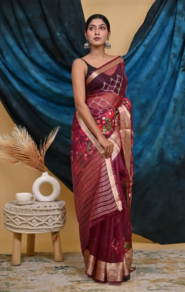 Organza_Silk_Resham_Embroidery_Saree_With_Sequence_With_Unstitched_Blouse_Piece