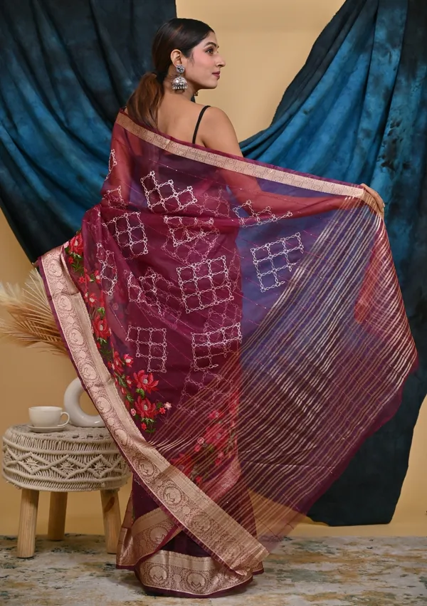 Organza_Silk_Resham_Embroidery_Saree_With_Sequence_With_Unstitched_Blouse_Piece