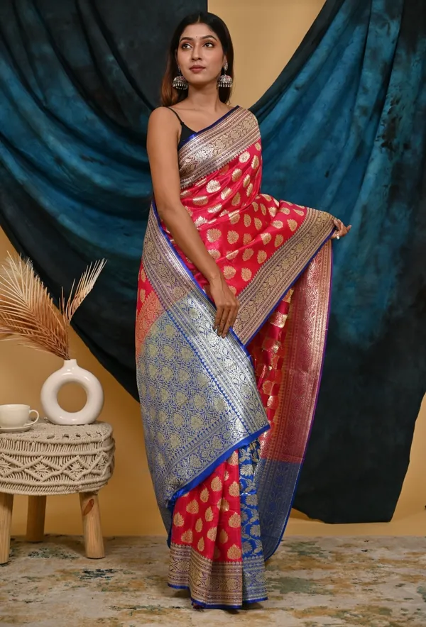 Banarasi_Rani_Semi_Katan_Silk_Patli_Design_Saree_With_Unstitched_Blouse_Piece