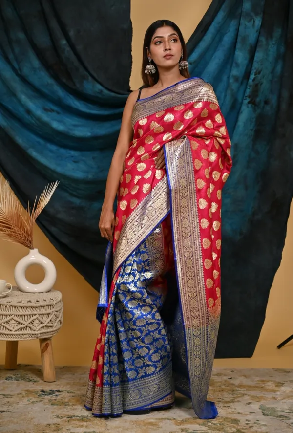 Banarasi_Rani_Semi_Katan_Silk_Patli_Design_Saree_With_Unstitched_Blouse_Piece
