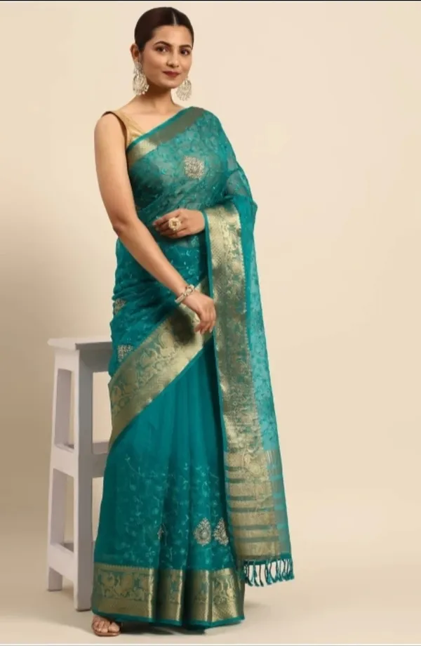 Organza_Silk_Resham_Embroidery_Saree_With_Tassels_With_Unstitched_Blouse_Piece